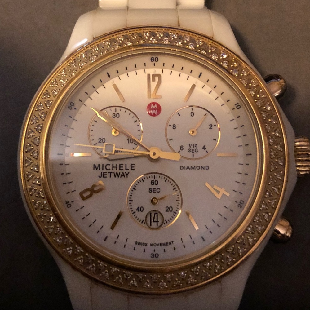 Authentic Michele Gold/Diamond Jetway Watch
